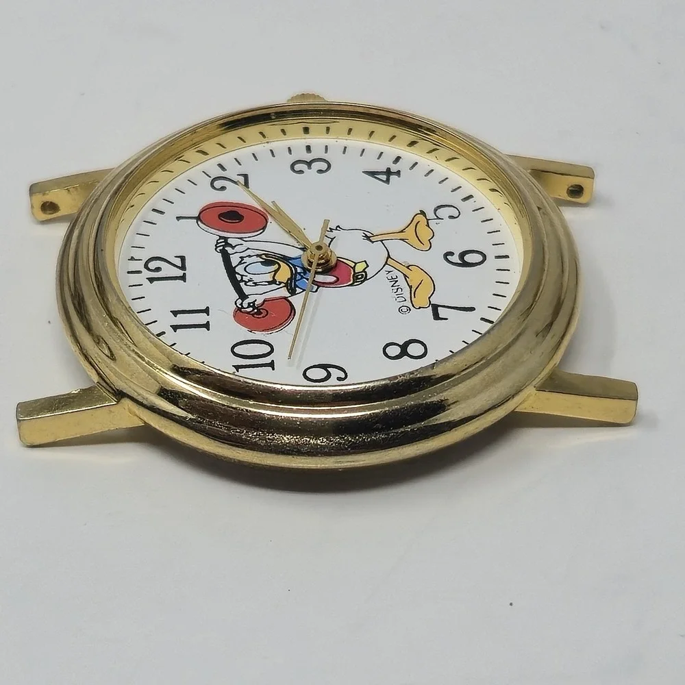 Vintage Disney Donald Duck Weightlifting Watch Head Gold Tone White Dial REPAIR